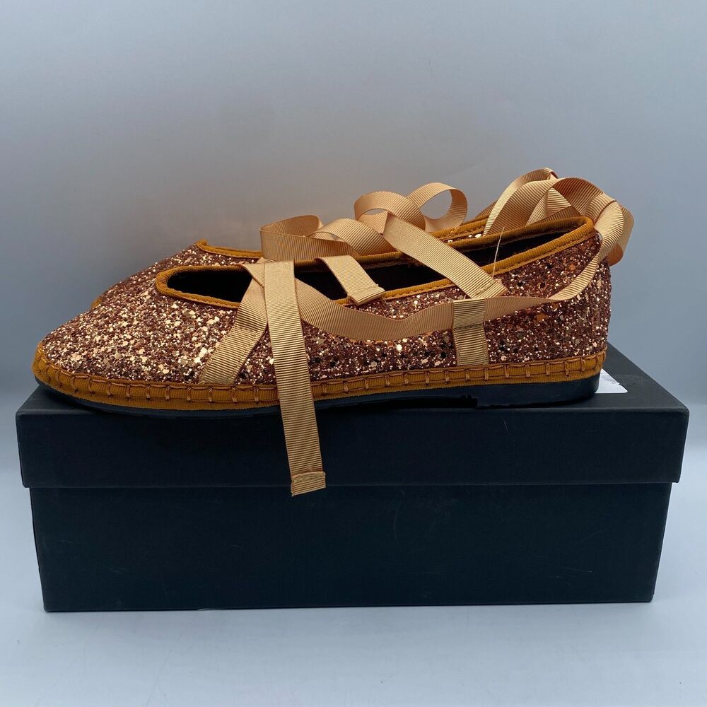 Flabelus Twenties Ballerina Shoes Womens 8 EU 39 Orange Glitter Accents NWB